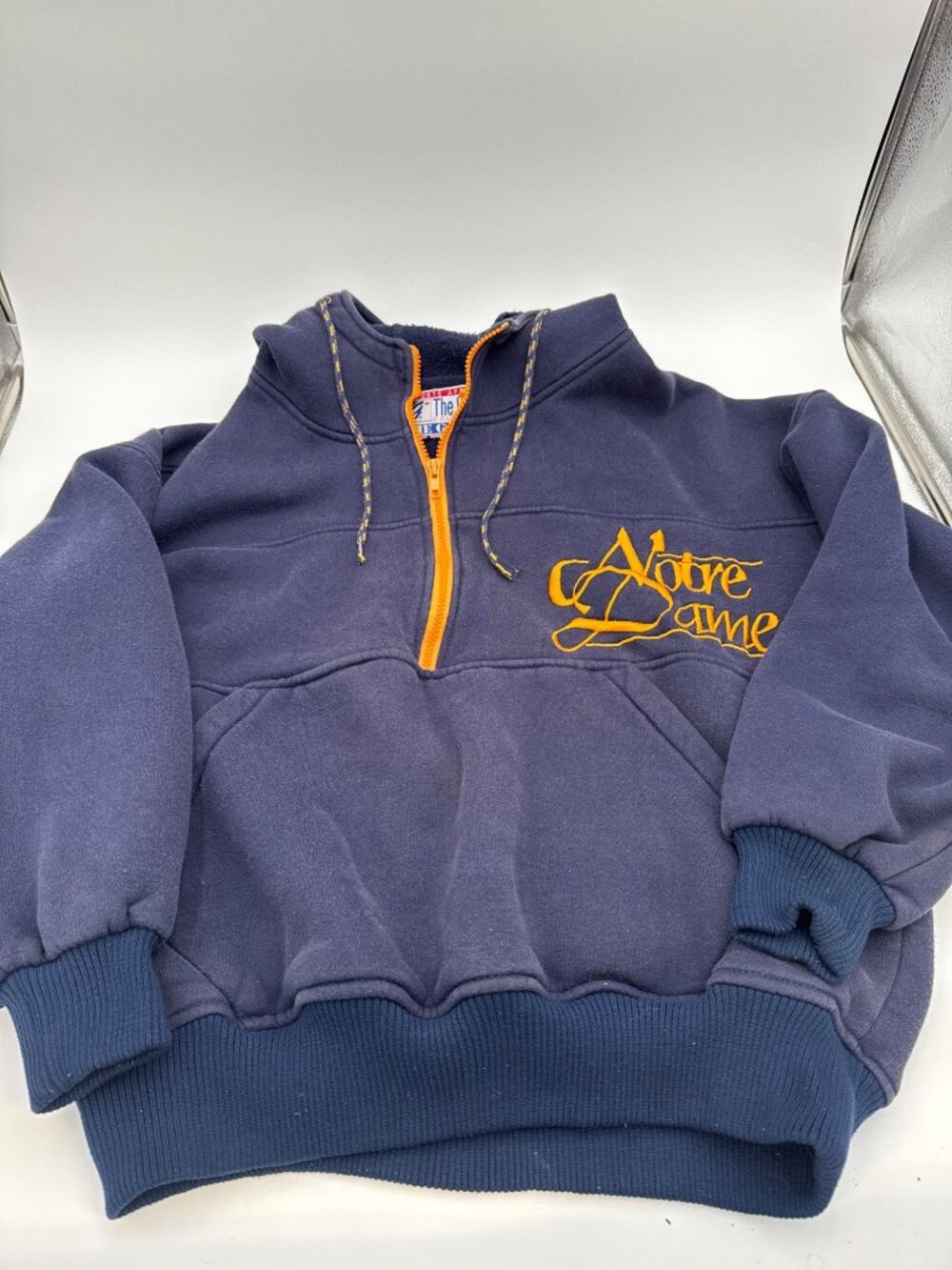 Notre Dame Navy Blue Hoody Medium Embroider Logo Made in USA Grunge Thrashed
